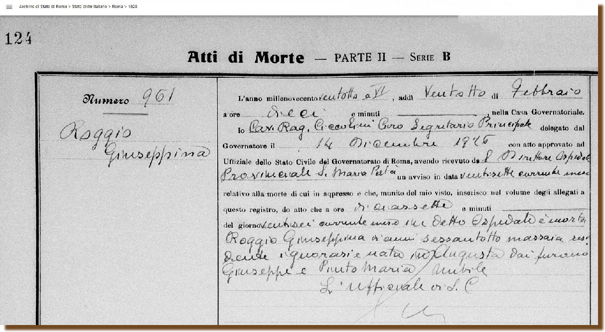 Italia, Roma, Stato Civile (Archivio di Stato), 1863-1930 - Giusppina Roggio 